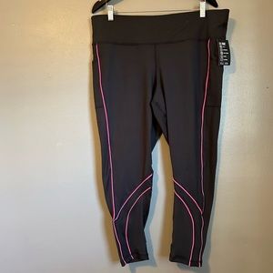 NWT Ideology Sz 2X Women’s Black & Neon Pink Stripe Full Length Leggings!